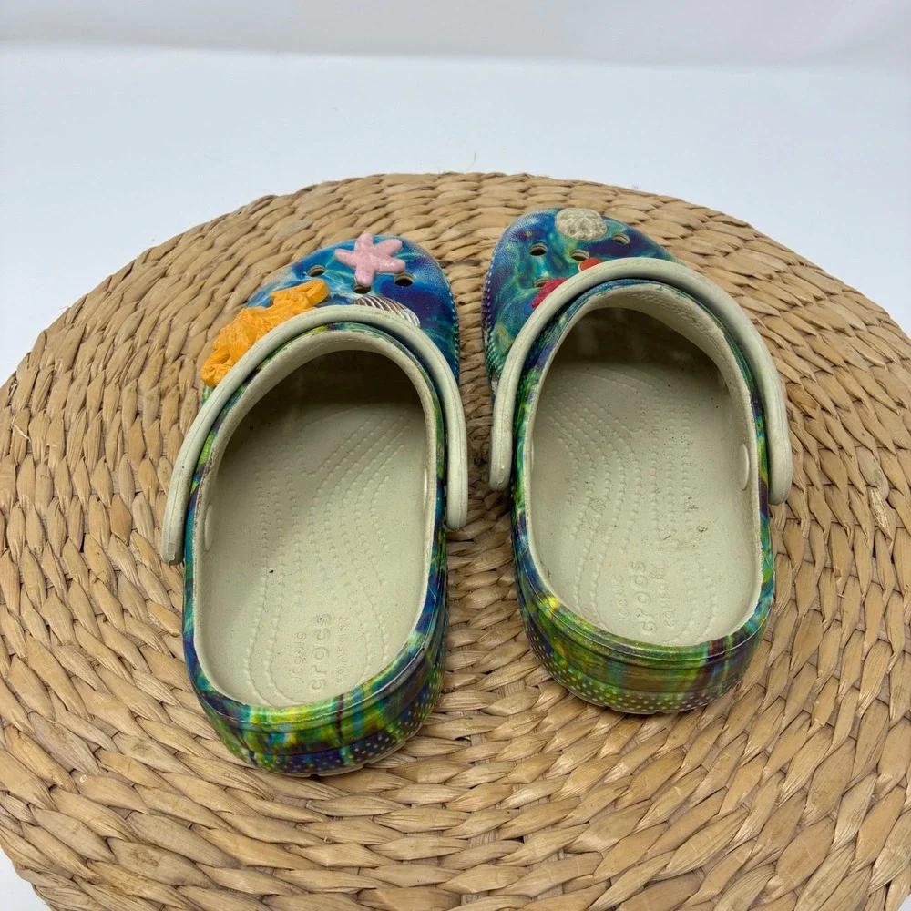 Crocs Kids Size C10 Ocean Sea Life Tie Dye Clogs Slip On Water Shoes Jibbitz